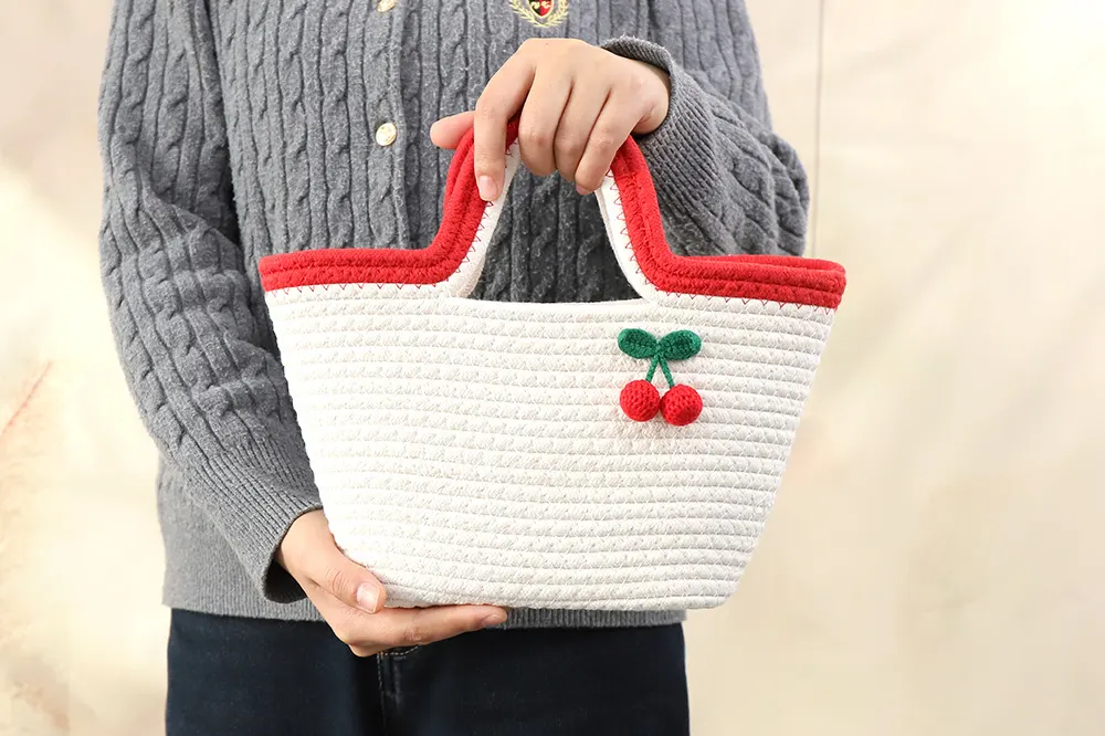 Custom Cotton Crochet Bag Cotton Weaving Wholesale - BasketGem 6
