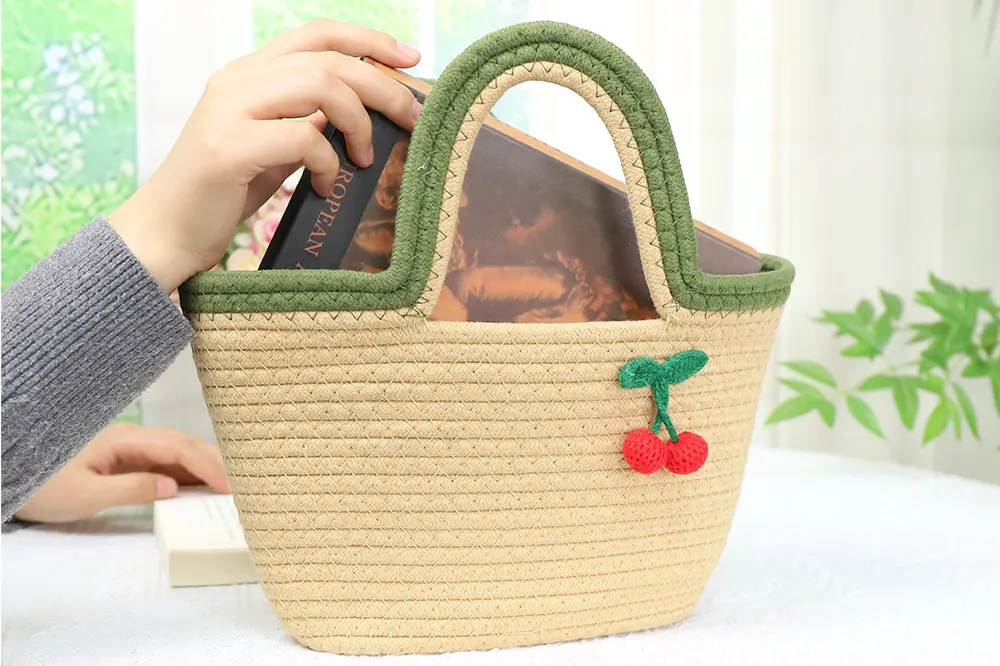 Custom Cotton Crochet Bag Cotton Weaving Wholesale - BasketGem 5