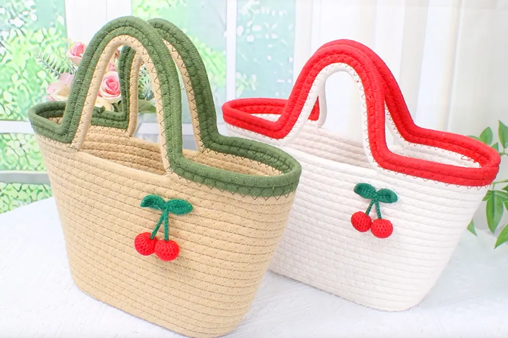 Custom Cotton Crochet Bag Cotton Weaving Wholesale - BasketGem 3