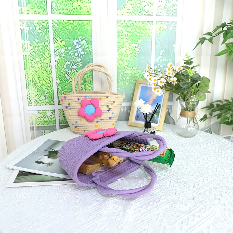 Adorable Handwoven Cotton Kids Crossbody Bag - Cartoon Pattern Design-Basketgem 1