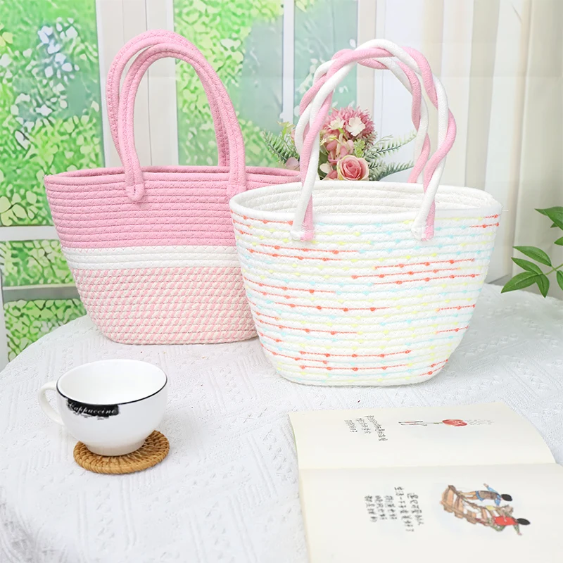 Sac en coton au crochet de différentes couleurs, design à double poignée en coton, sac relaxant et polyvalent 1