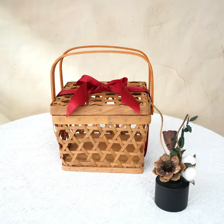 木製バスケット（持ち手付き） Basketville 木製バスケット（持ち