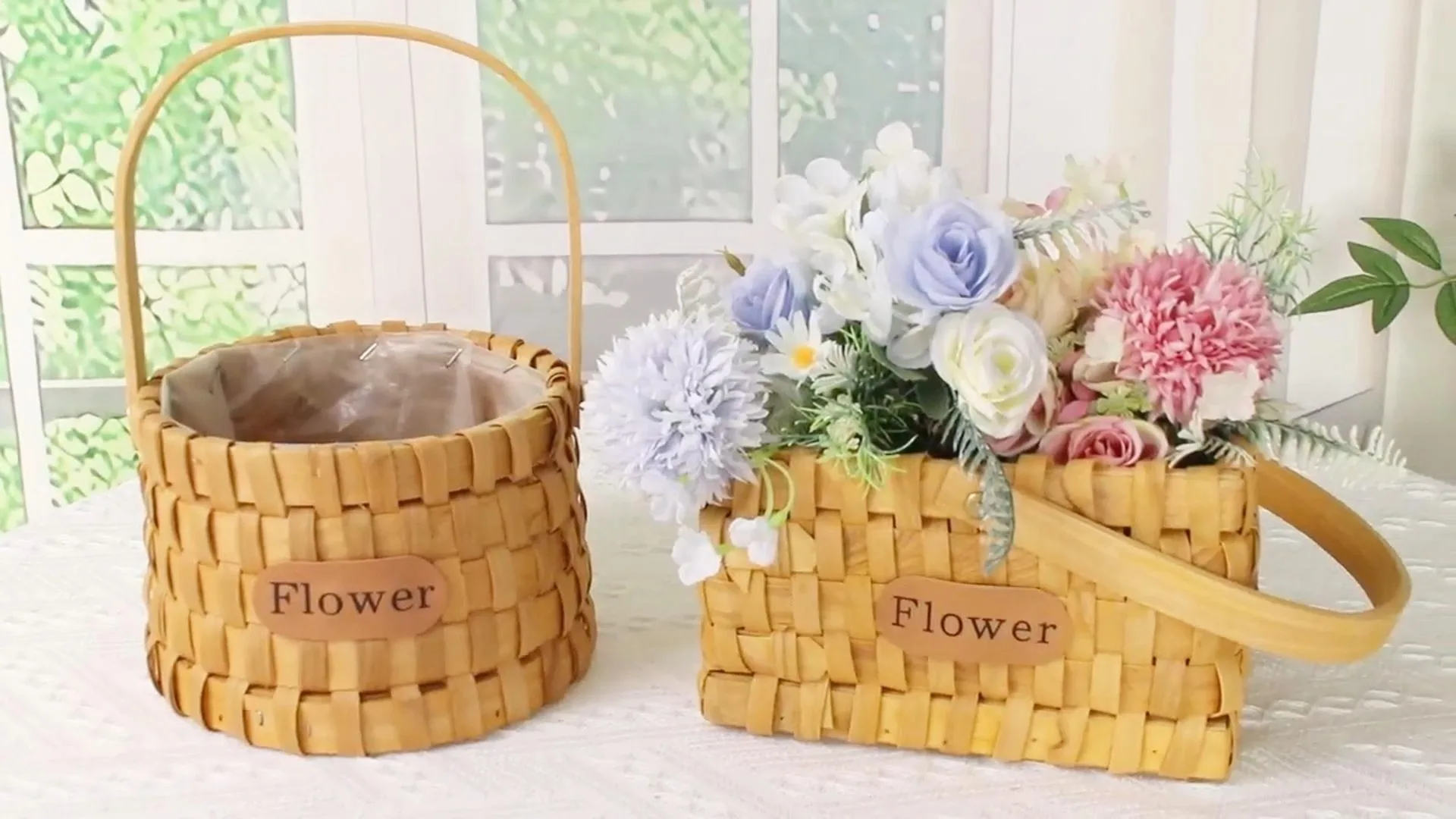 Wooden storage basket   two shapes   simple letters design      Hand flower basket 1
