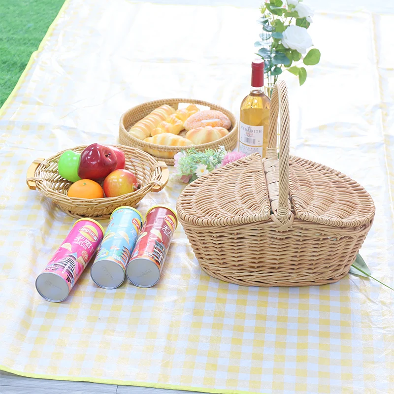 Pilevævet picnickurv、 med et dobbeltåbent lågdesign、stor kapacitet、 kurvperle 1