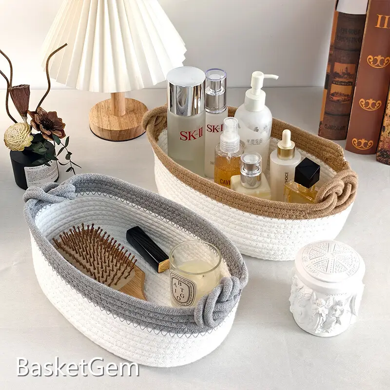 Simple and Generous Cotton Rope Basket with Handles and Various Sizes BasketGem-1 1