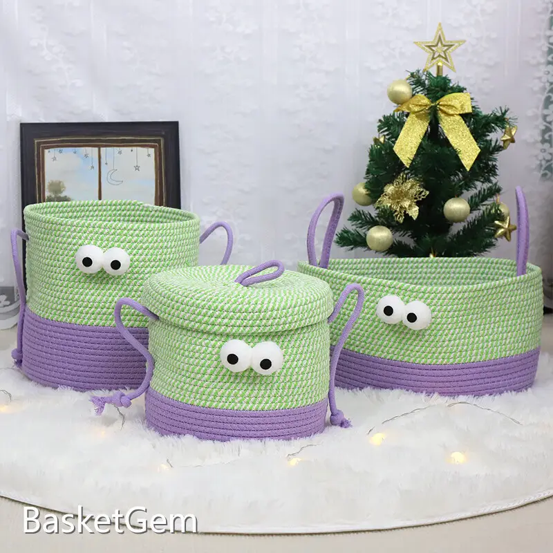 Cotton Rope Basket  Matching Color Design  Double Handle Design    Cartoon Shape Decoration-1 1