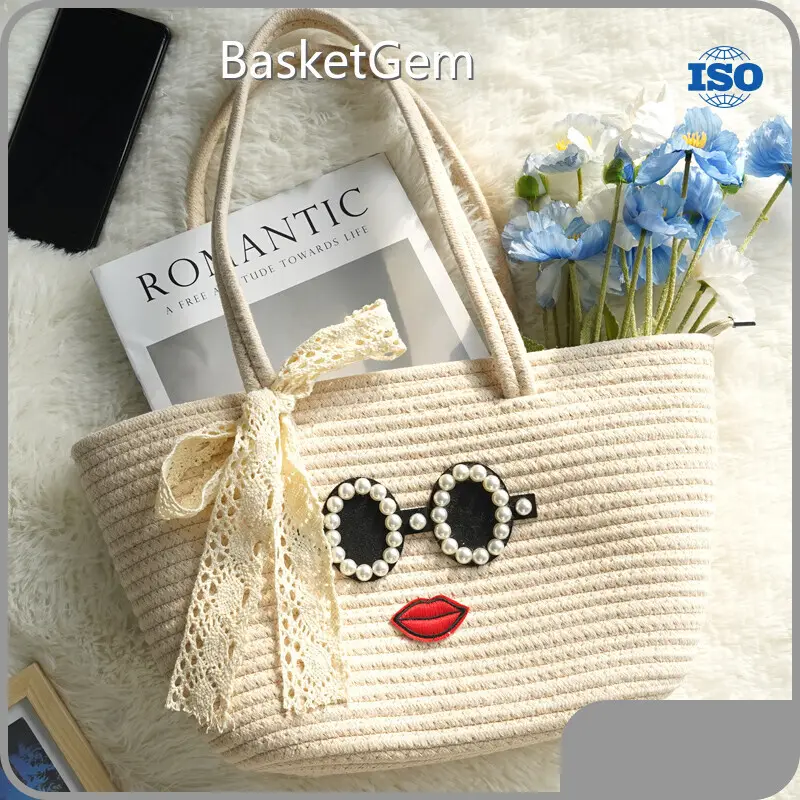 Cotton Crochet Bag - - BasketGem-1 1