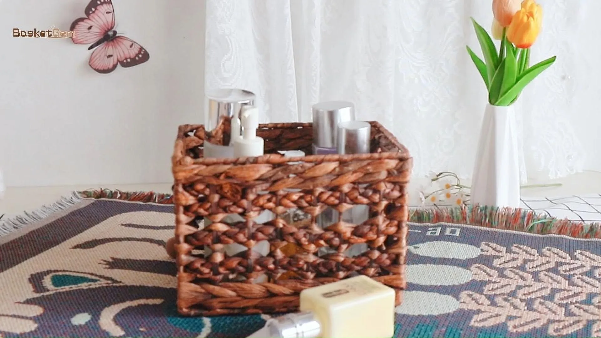 Straw storage baskets Hollow design small desktop storage basket 1