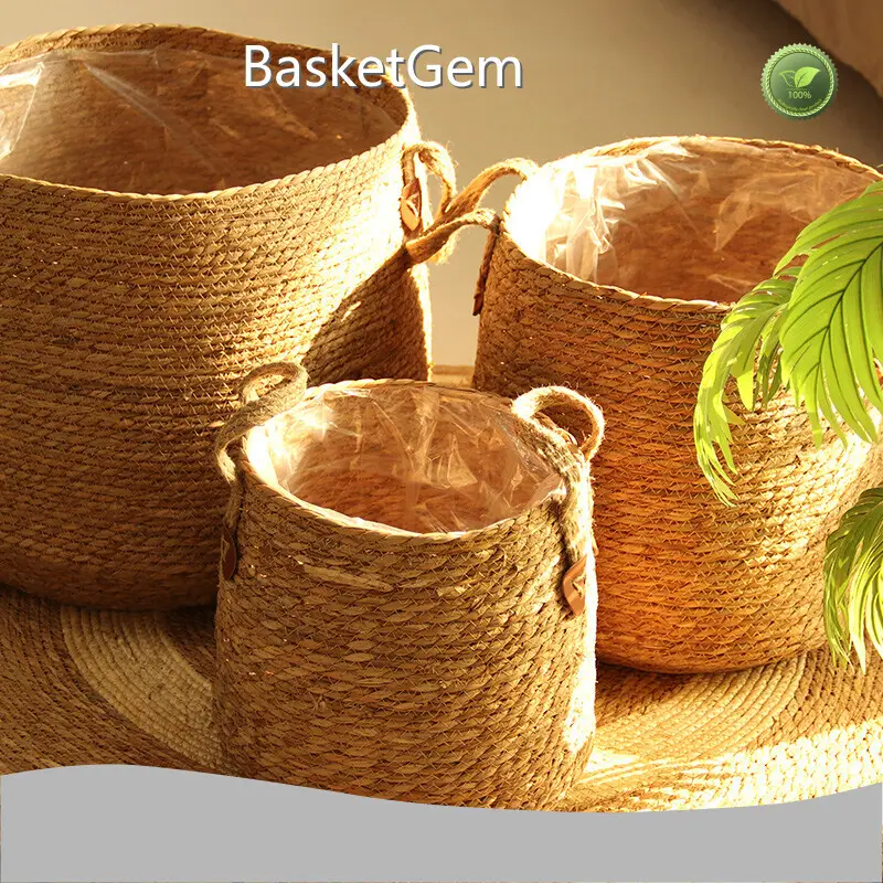 Straw Plant Pot - - BasketGem-1 1