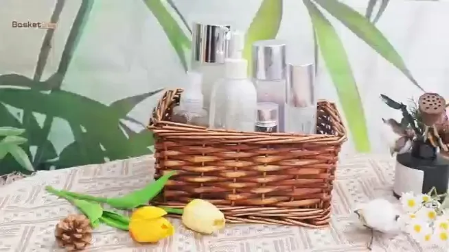 Cestino portaoggetti da scrivania in vimini, piccolo cestino portaoggetti rettangolare 1