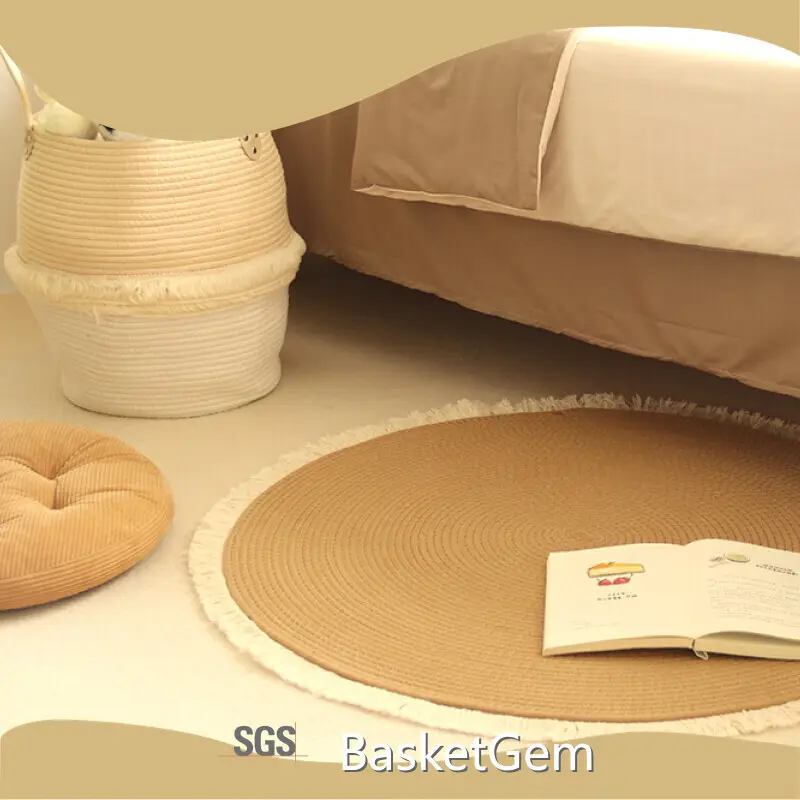 Cotton Handwoven Rug - - BasketGem-1 1