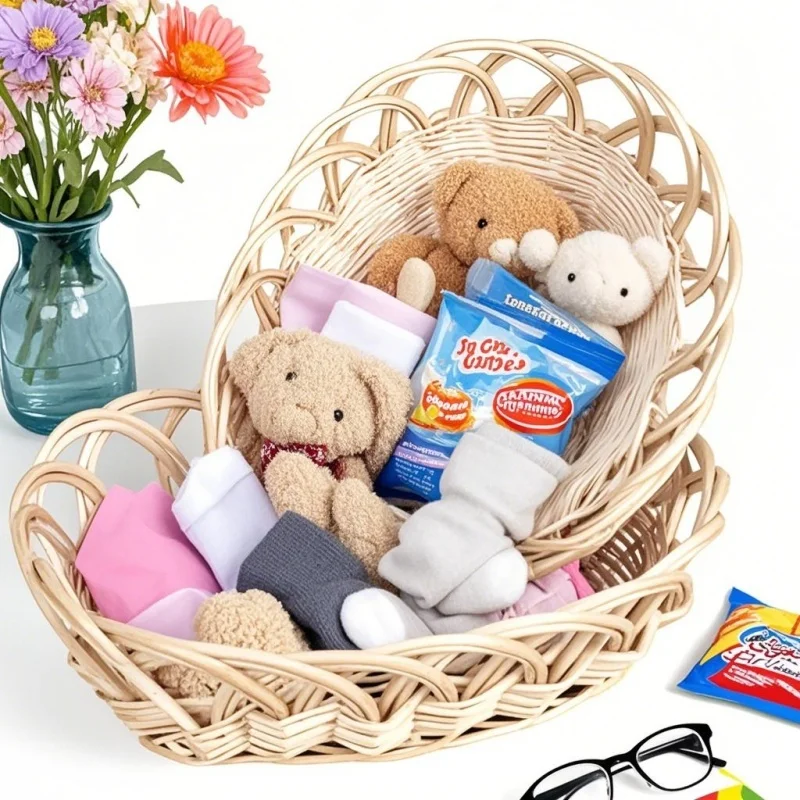 Willow storage trays in natural wood color  two sizes  fruit tray 1