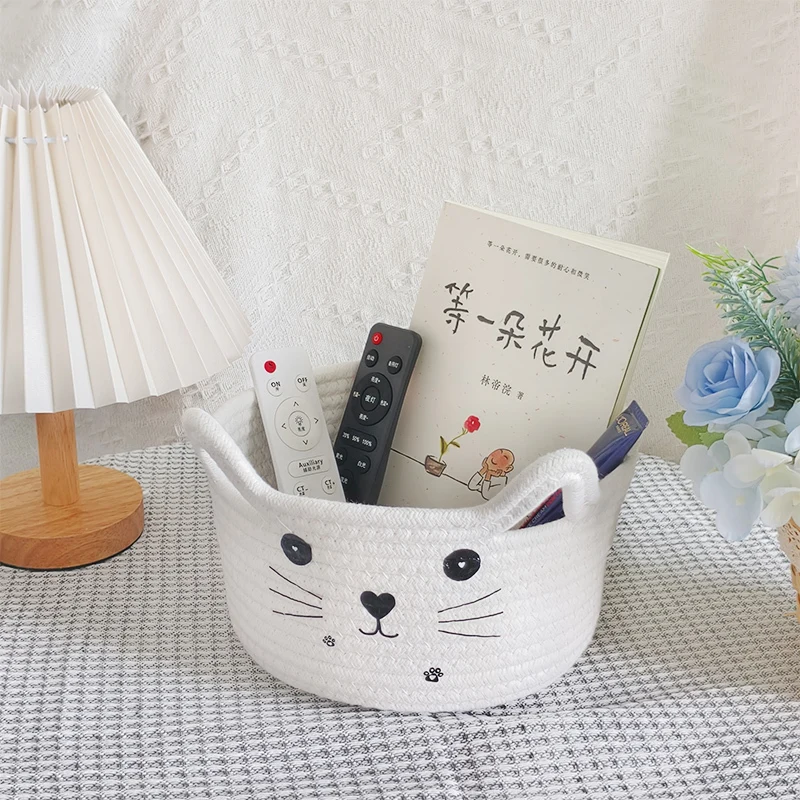 Cat cotton woven desktop storage basket-basketgem 1
