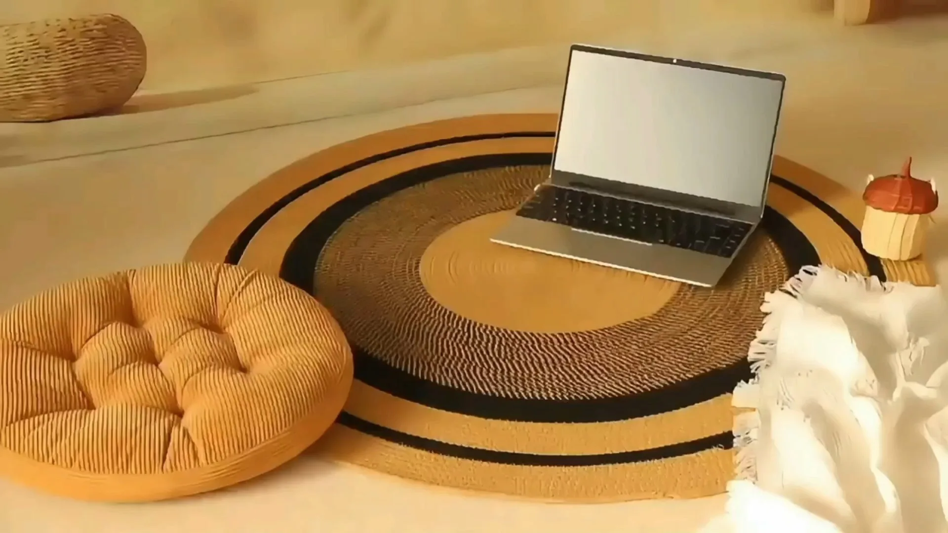 Pastoral and classical style large round shape cotton rope rug with two sizes-Basket Gem 1