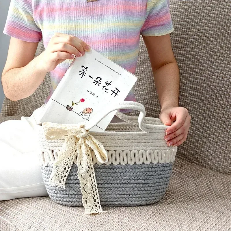 Basket Gem  cotton rope bag  hand  summer all-match  high-class feelings  elegant and romantic 1