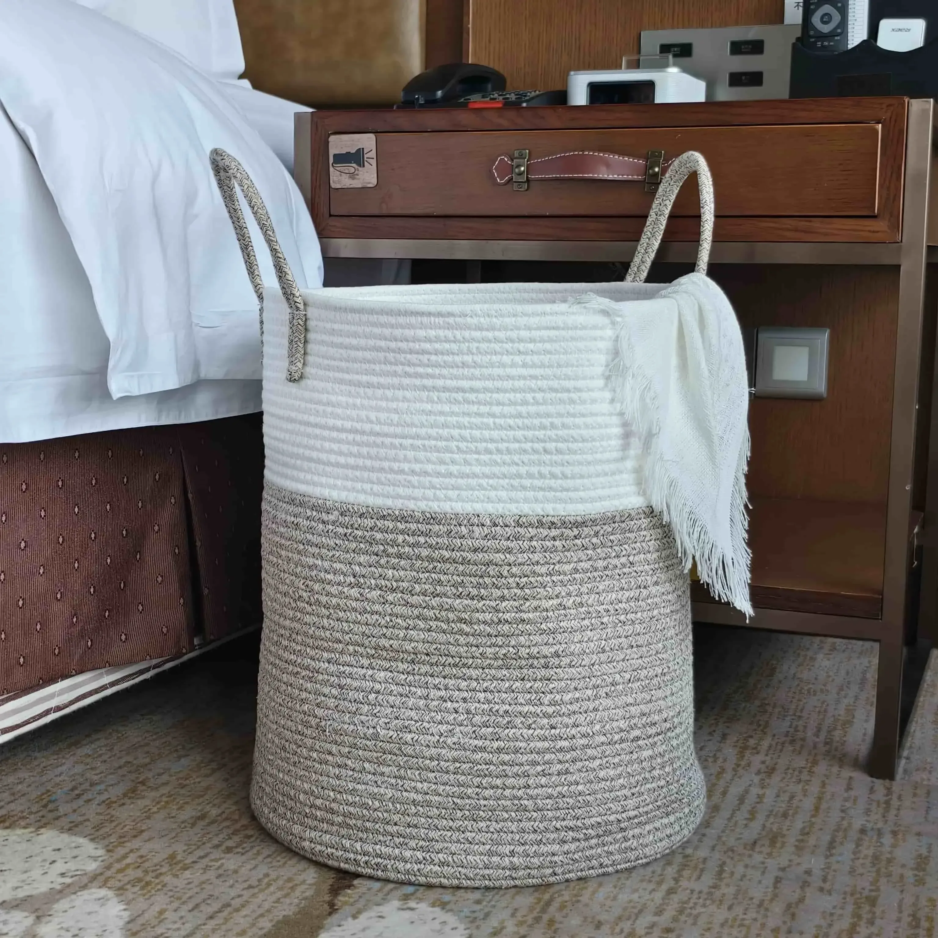 Collapsible simple Cotton Rope Laundry Basket with large sizes-Basket Gem 1