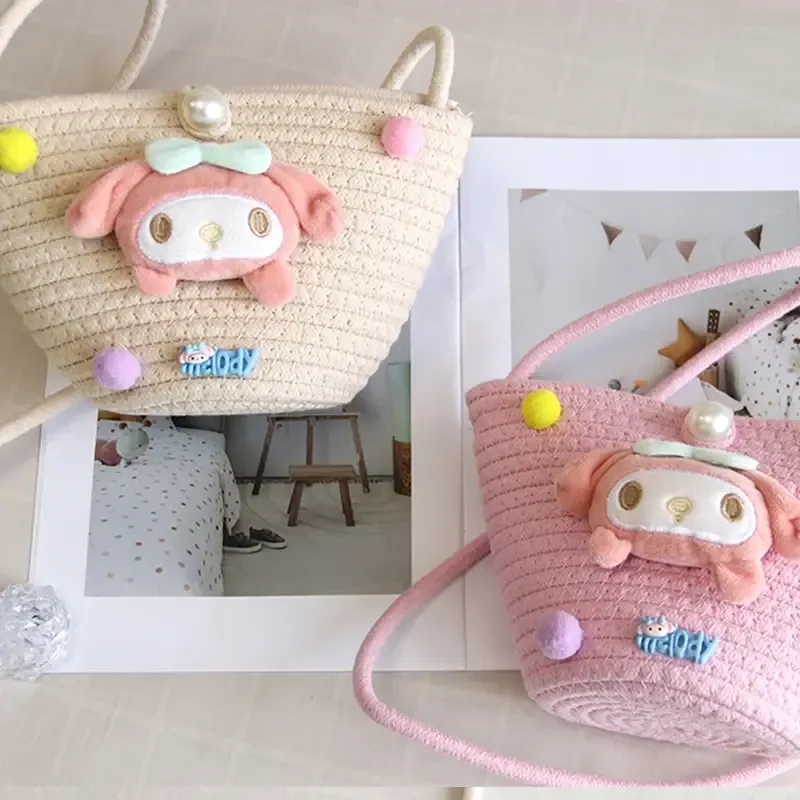 Basket Gem bolso para niños nuevo estilo japonés encantador y cuerda de algodón de dibujos animados tejido de un solo hombro y bolso cruzado de cuerda de algodón para niños 1