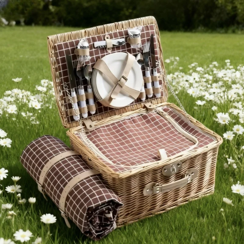 Multi-person outdoor wicker picnic basket Multi-function storage picnic basket 1