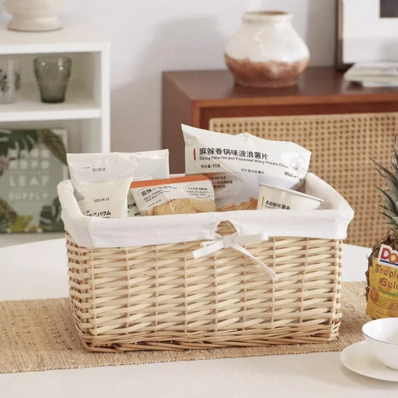 Cotton and linen lining, detachable design, woven rattan storage basket. 1