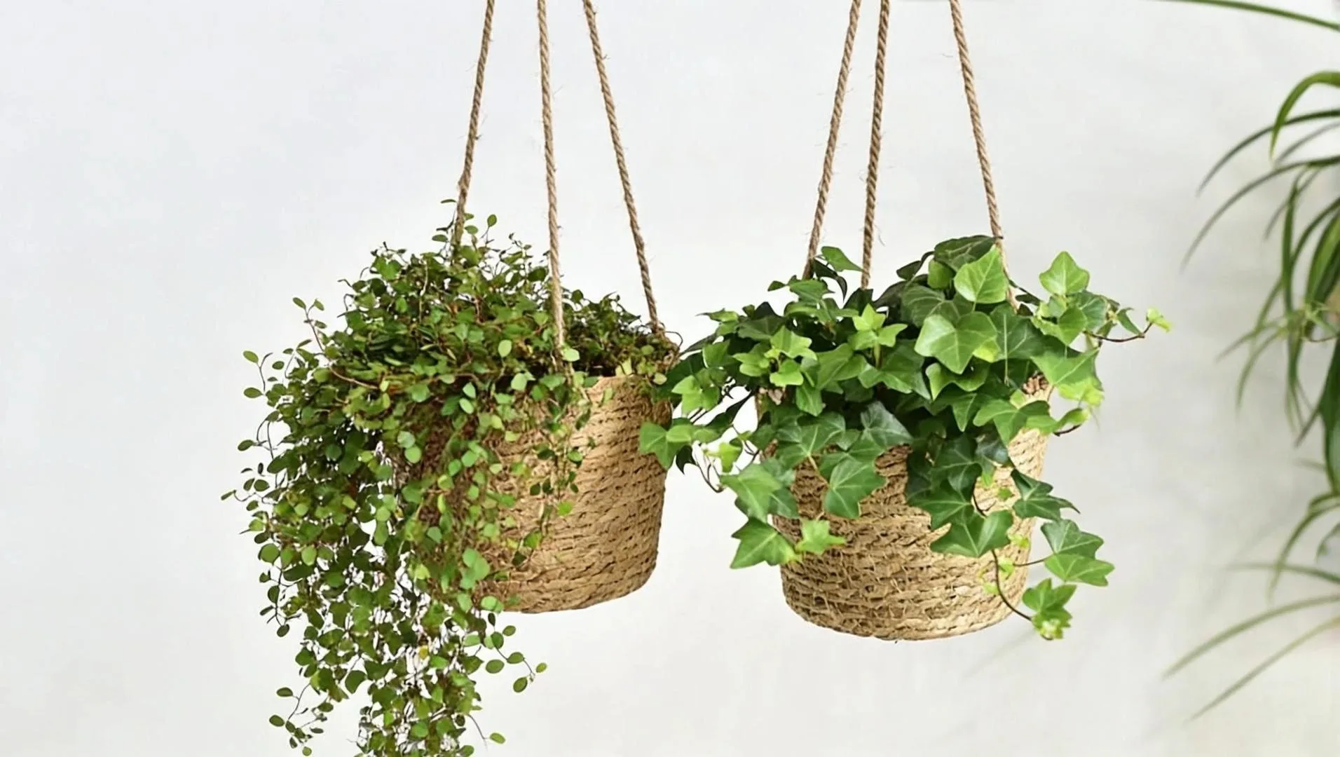 Panier suspendu en paille, pot de fleurs en paille, panier décoratif suspendu pour plante verte de balcon 1