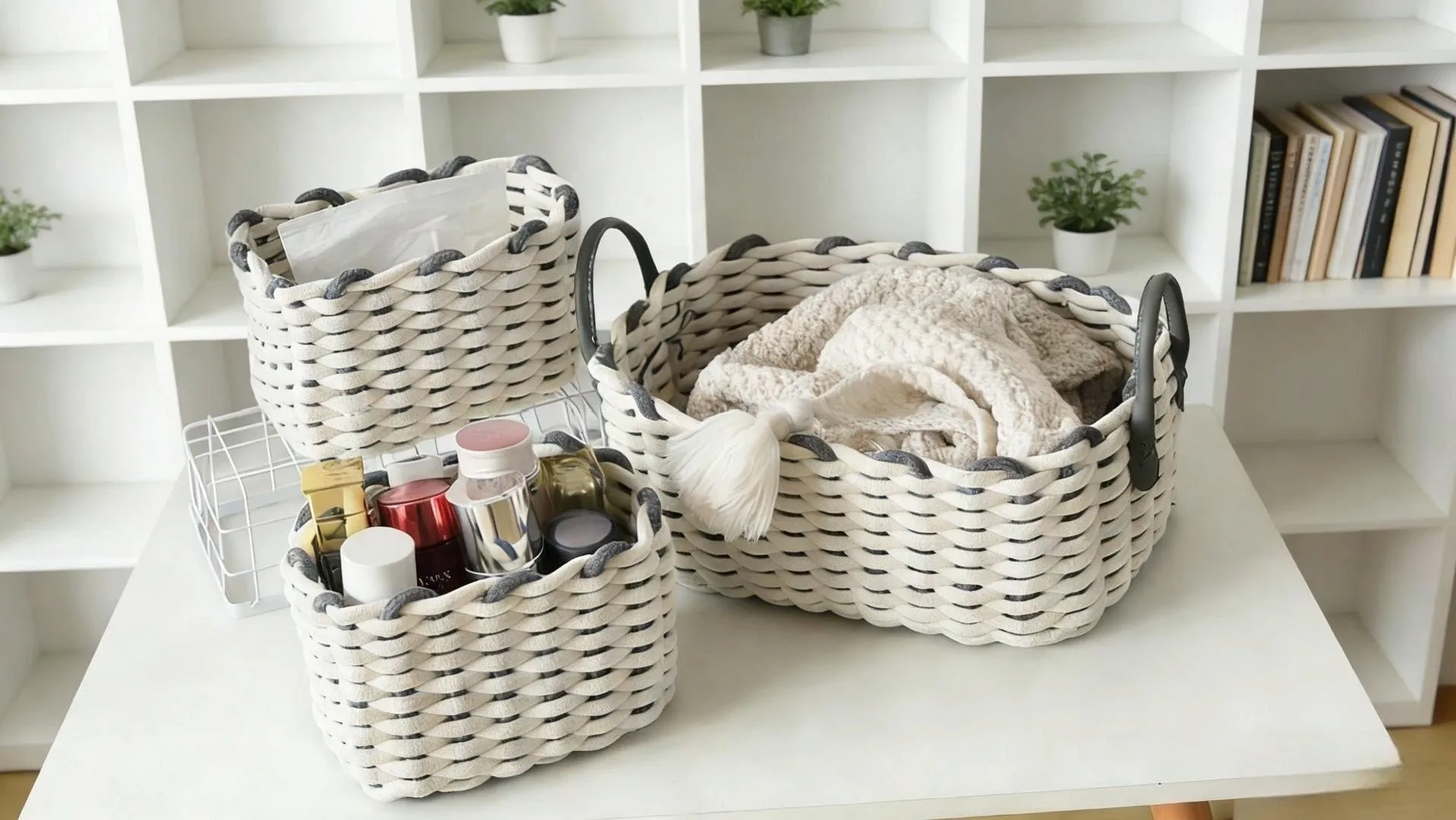 コットン収納バスケットデスクトップ収納バスケットスクエアシンプル収納バスケットホテルホームに適用 1