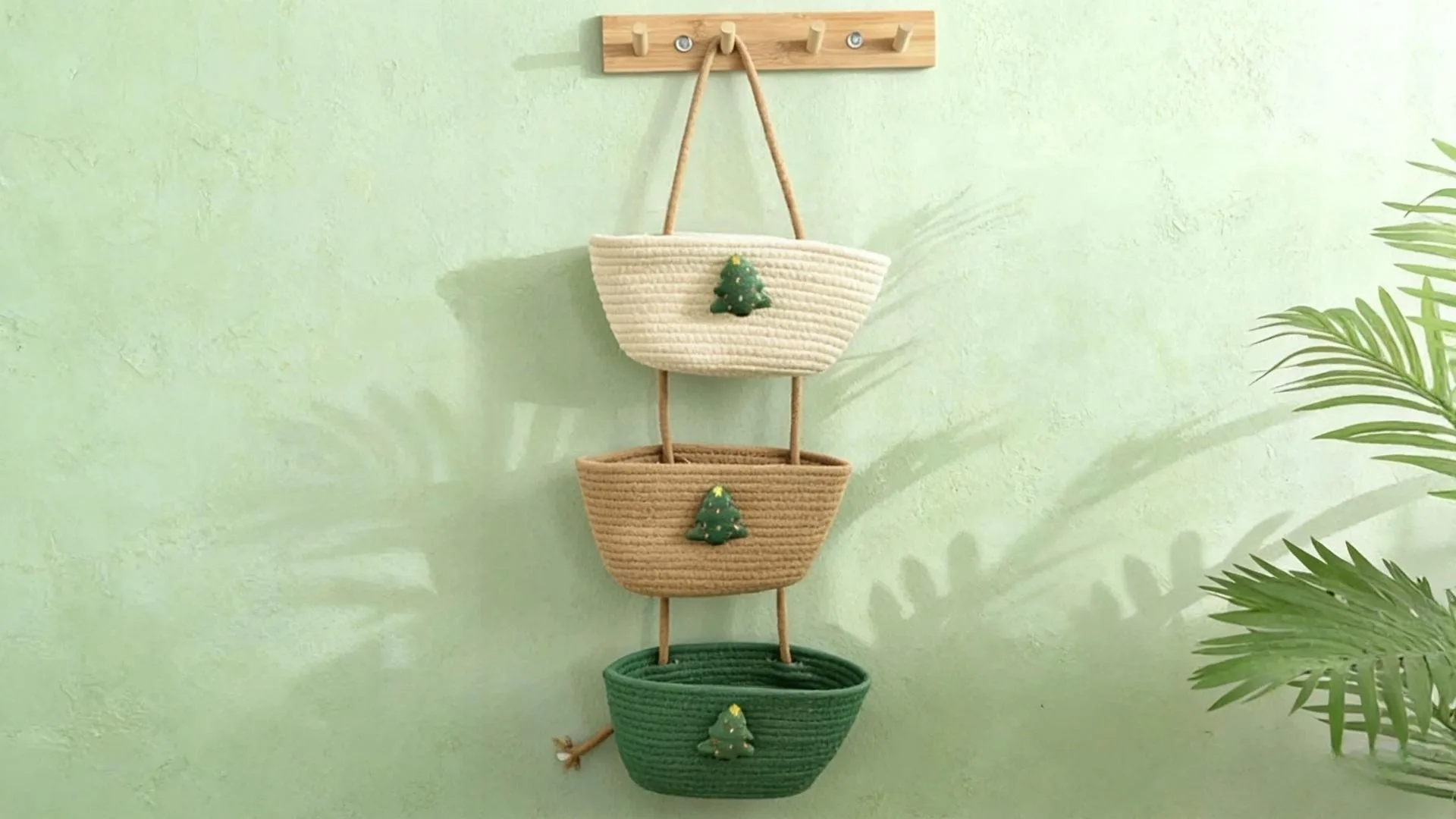 Cotton wall basket  three basket-connected type  Basket body with flower shape decoration   Basket Gem 1