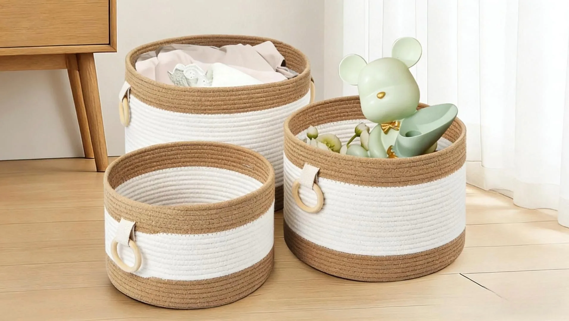 Katoenen touw wasmand 1