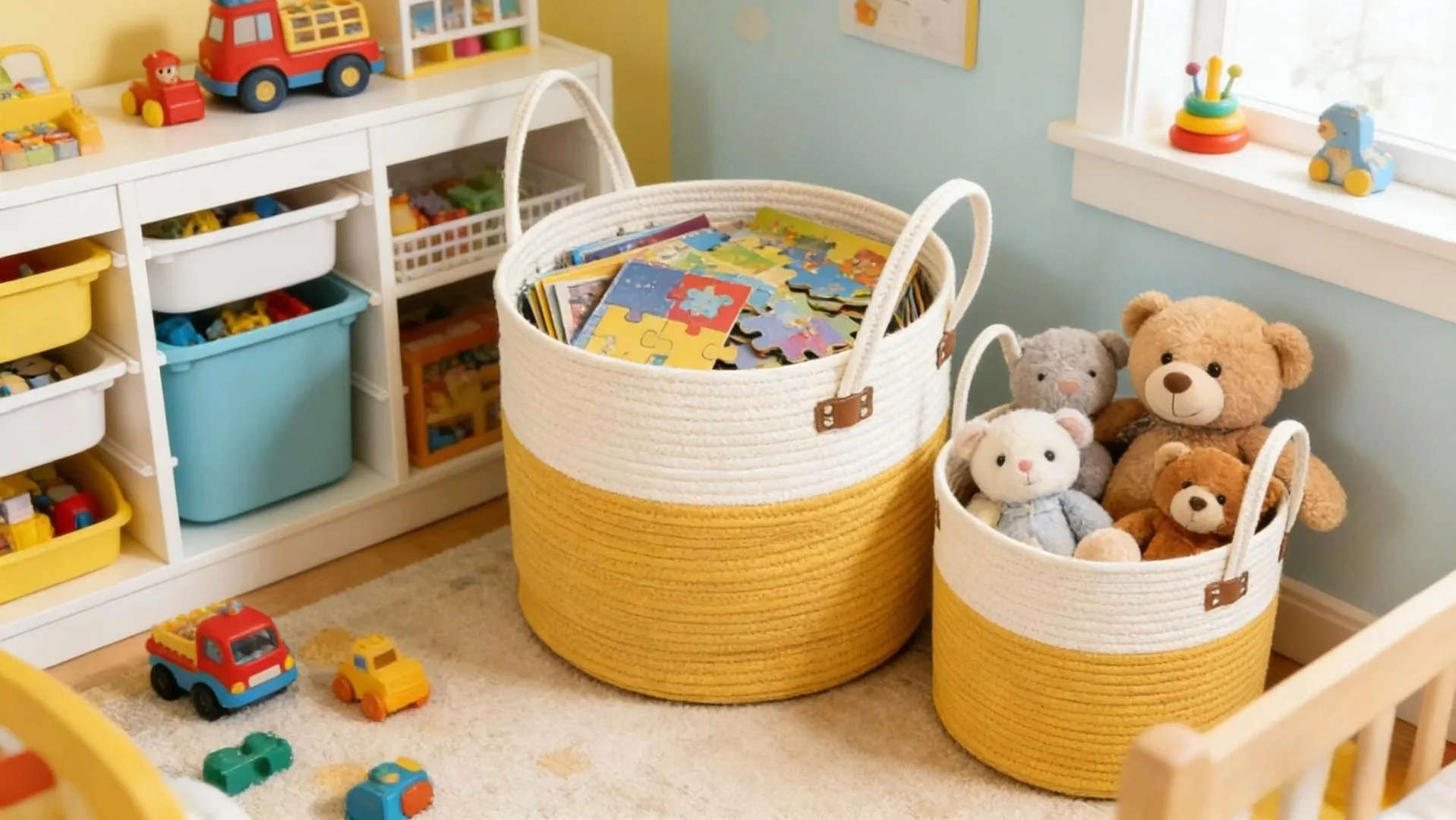 Baumwollseil Zwei-Farben-Spleißwaschkorb ， Ideale kleine Aufbewahrungslösung 1