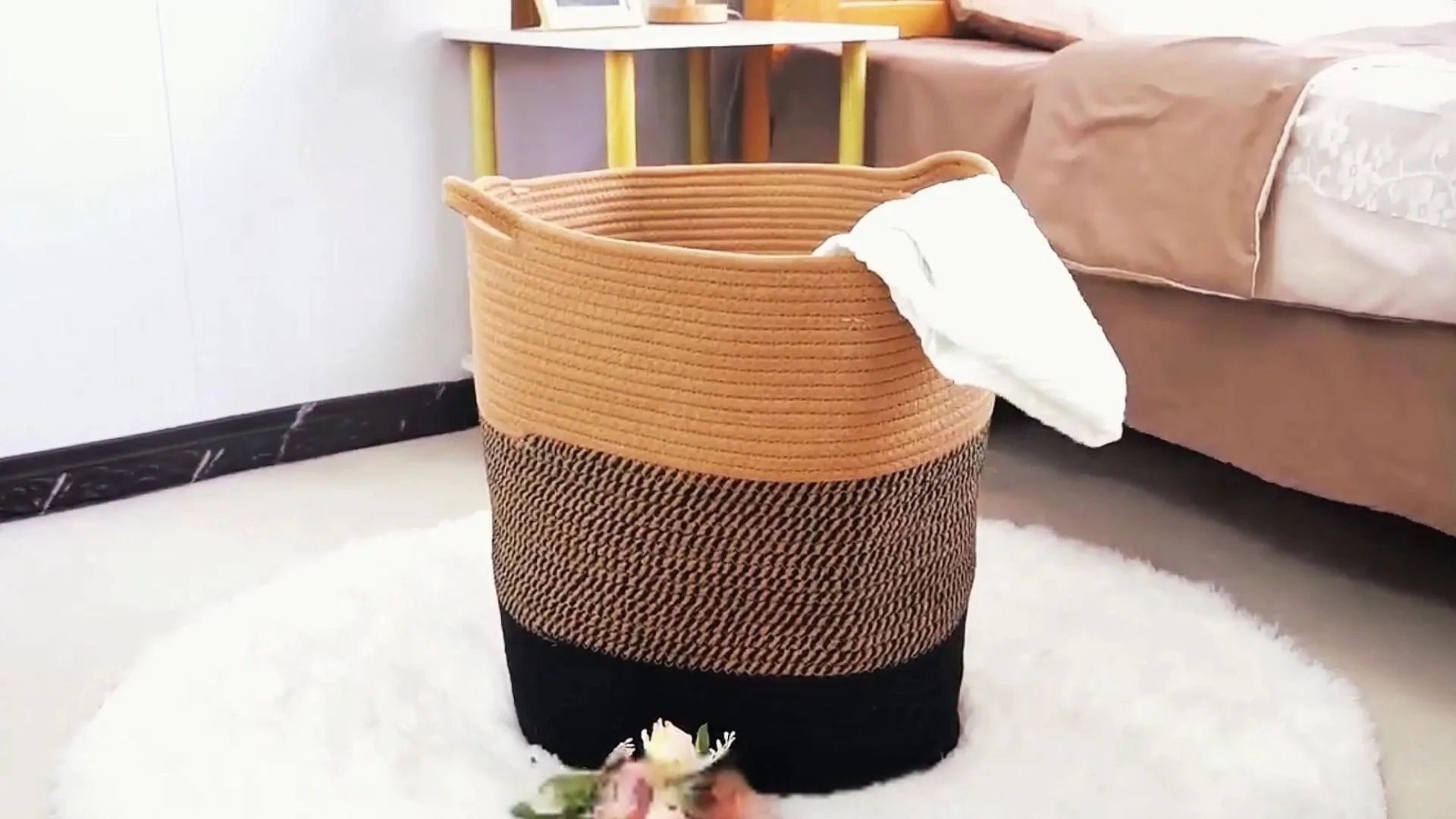 Pamuk Çamaşır Sepeti Kahverengi Çift saplı Tasarım kahverengi ve siyah çift eşleşen renk tasarımı büyük kapasite 1