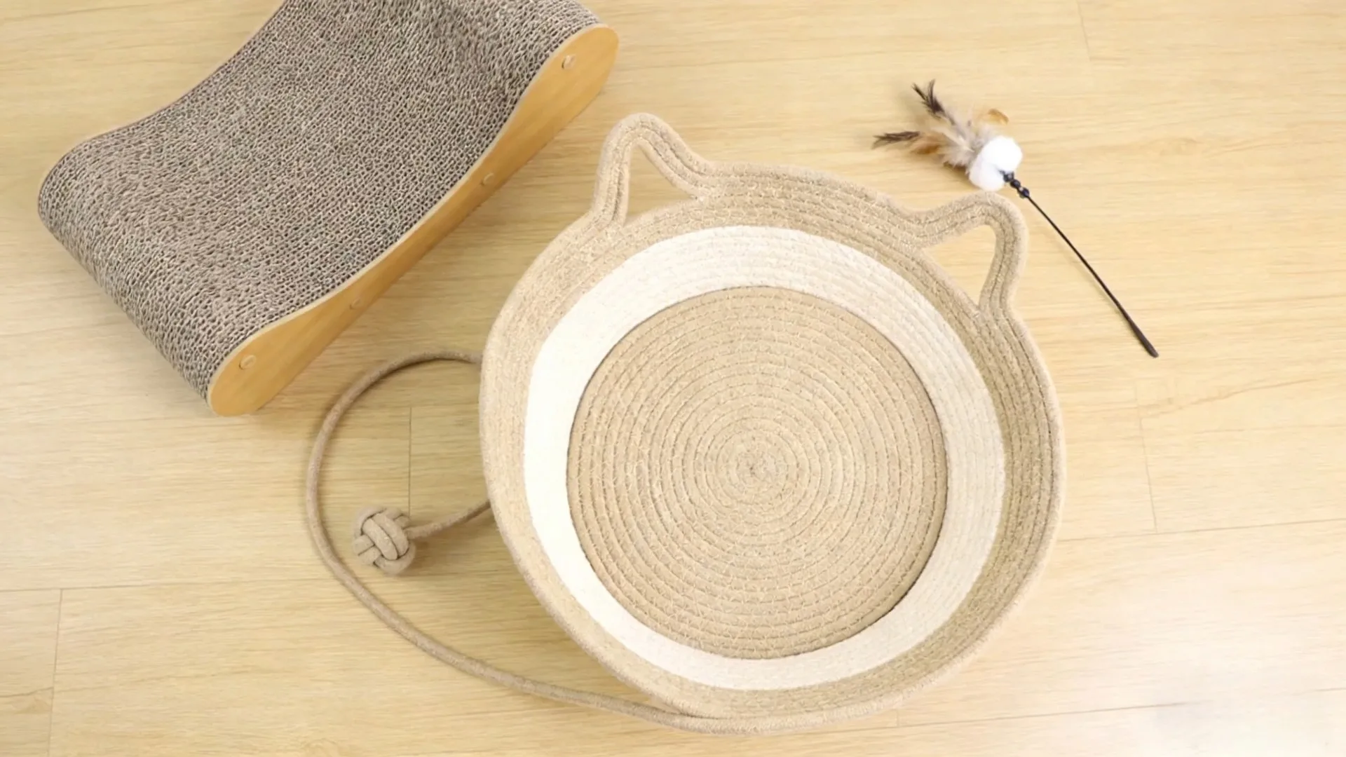 Panier pour chat en coton avec coussin oreilles de chat double poignée design boule de coton décoration Panier Gem 1