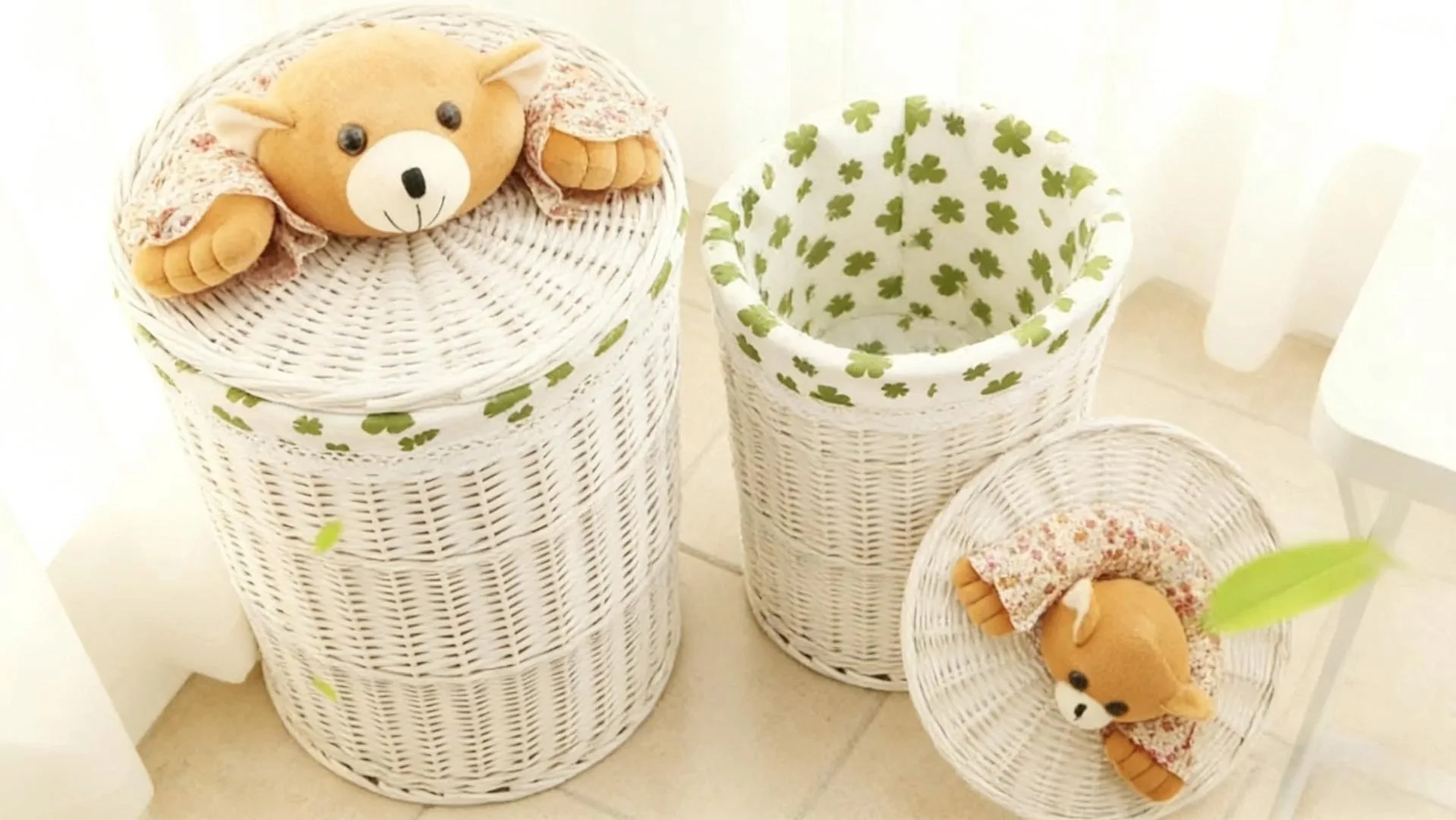 Цилиндрическая бельевая корзина для ивы с крышкой и подкладками, подходящая для корзины для стирки отелей 1