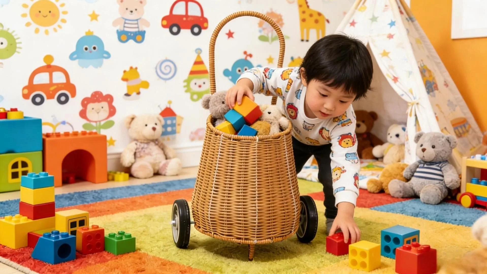 ウィッカー製子供用ベビーカー 子供用ウィッカー製収納バスケット 1