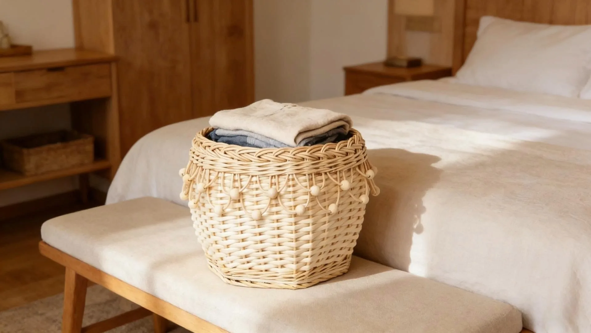 Special shape design Willow storage baskets two sizes with tassels 1