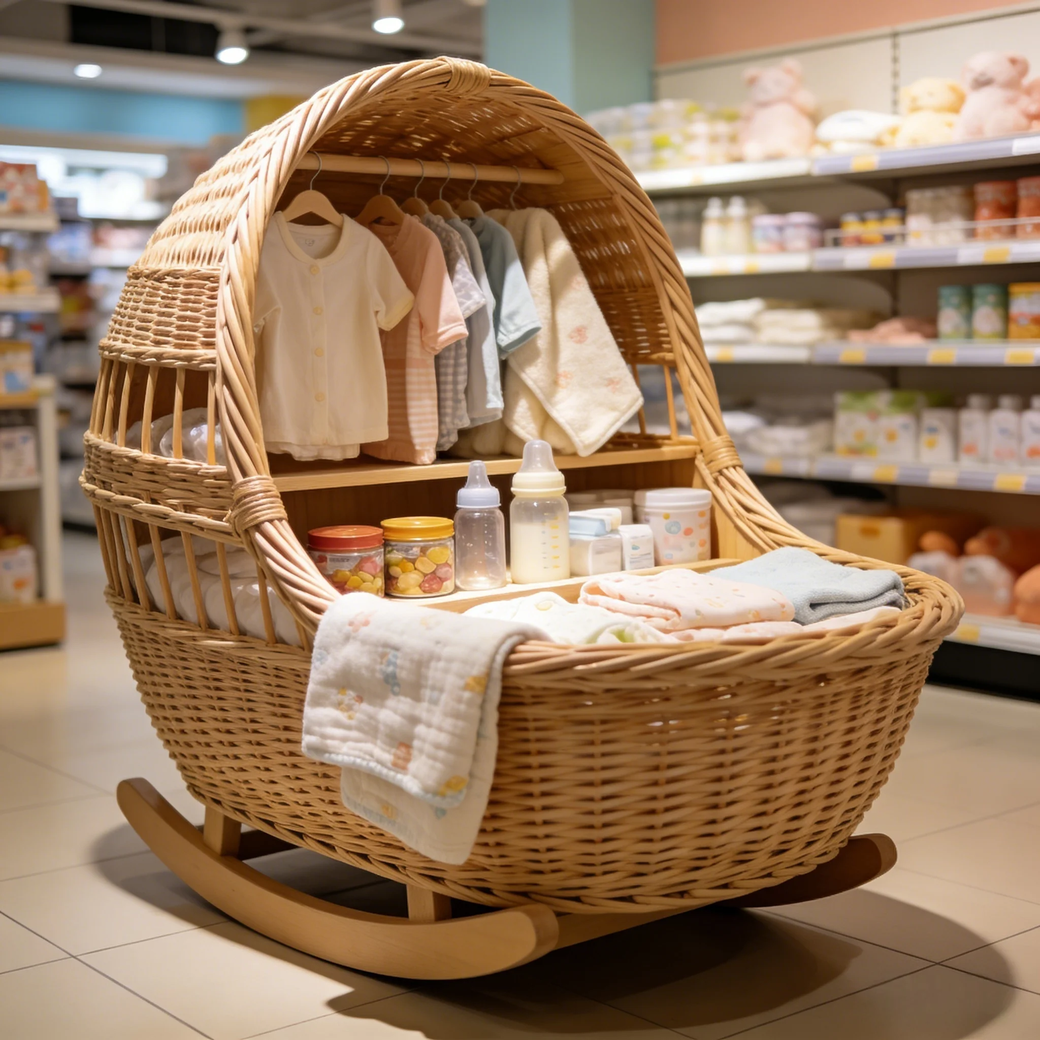 식료품점 상품 보관 바구니 - 빈티지 아기 요람 스타일 1