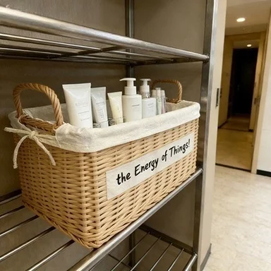 Otel için özel el yapımı, Japon tarzı, keten astarlı hasır saklama sepeti. 1