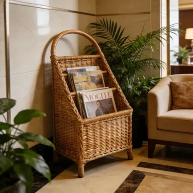 Custom Wicker Magazine Rack for Hotels & Hospitality Public Areas 1