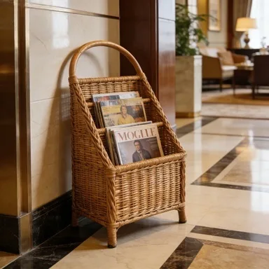 Custom Wicker Magazine Rack for Hotels & Hospitality Public Areas 1