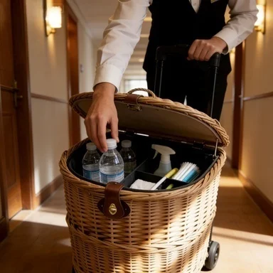 Custom Wicker Rolling Storage Basket for Hospitality Service & Housekeeping 1