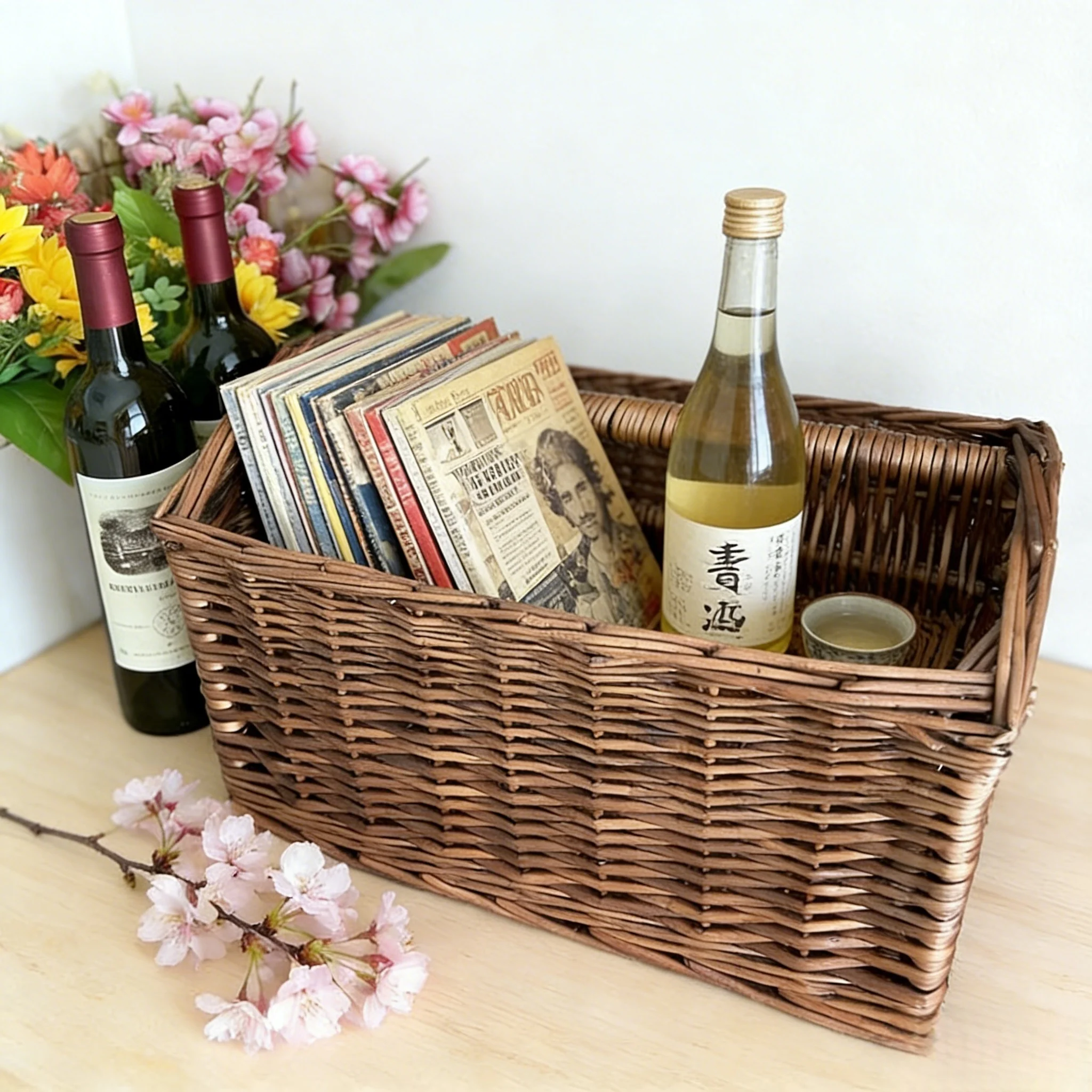 Custom Vintage Style Wicker Magazine & Beverage Storage Basket 1