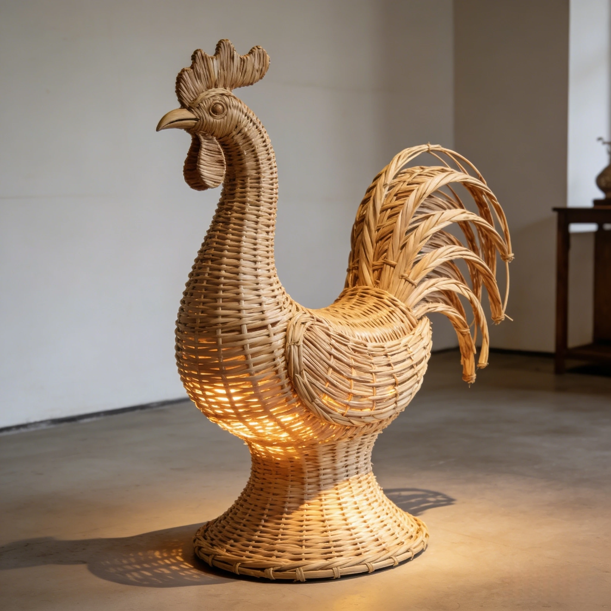 Custom Wicker Rooster Decor Light  Eco-Friendly Handmade Craft 1