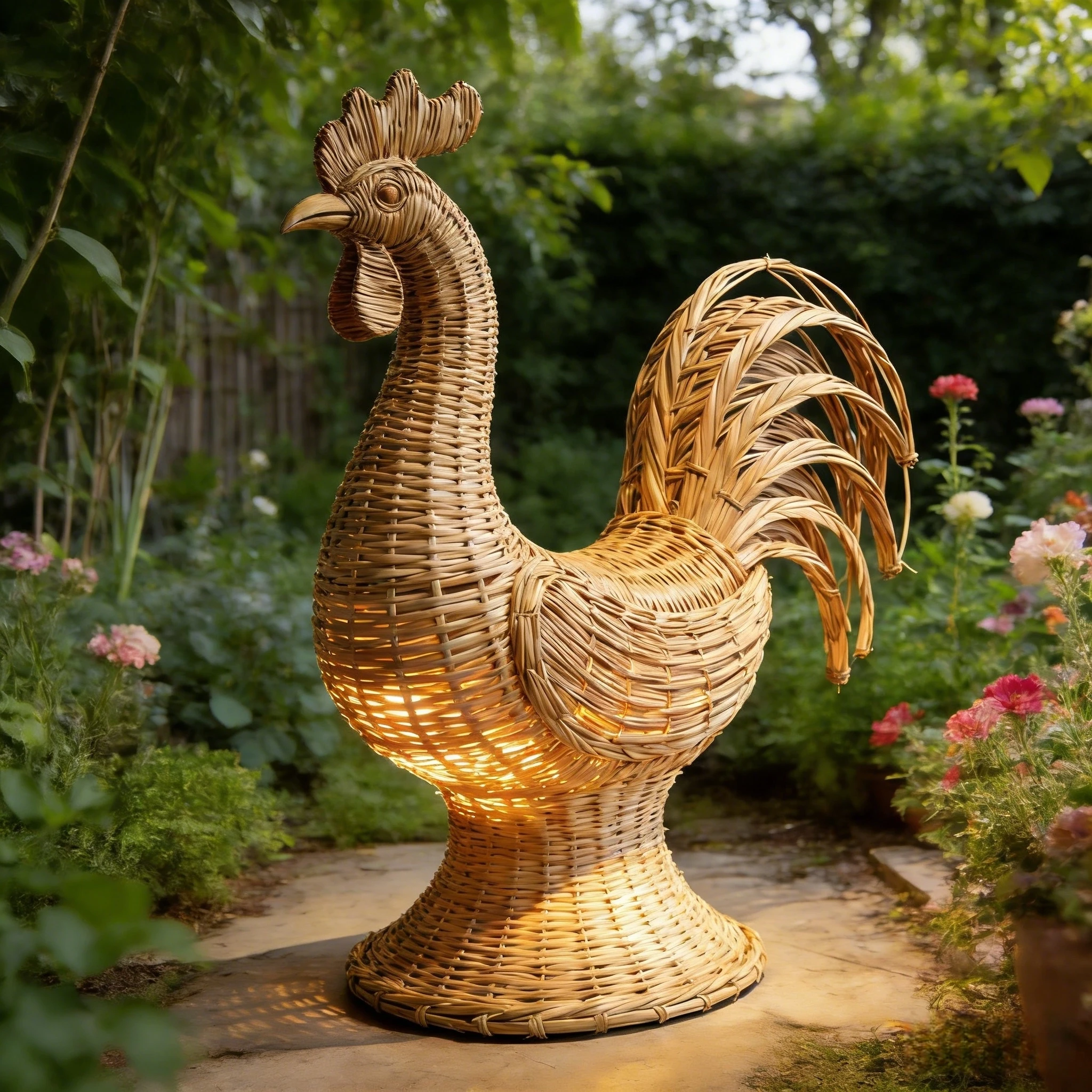 Custom Wicker Rooster Decor Light  Eco-Friendly Handmade Craft 1