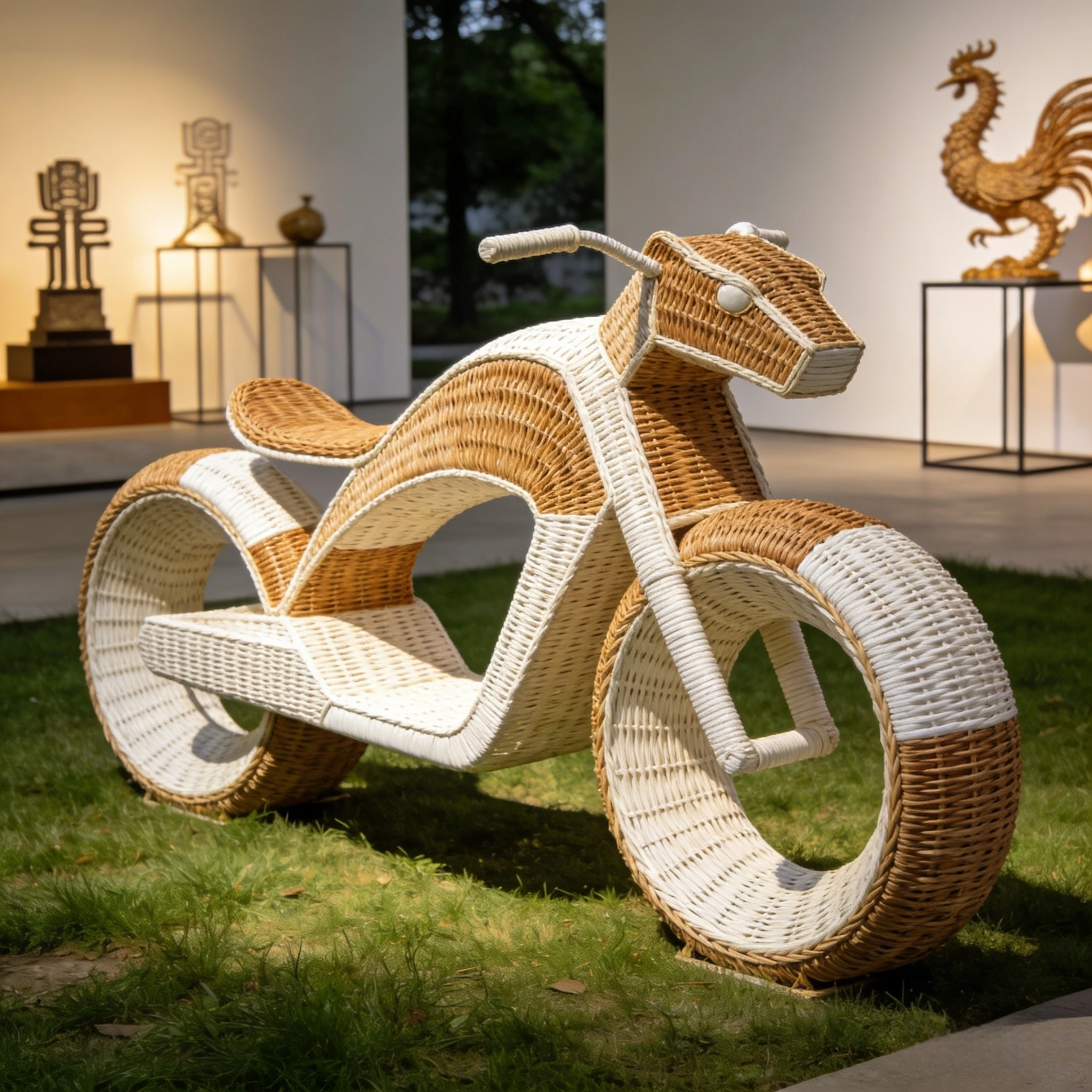 Custom Wicker Vintage Motorcycle Decorative Art for Commercial & Interior Spaces 1