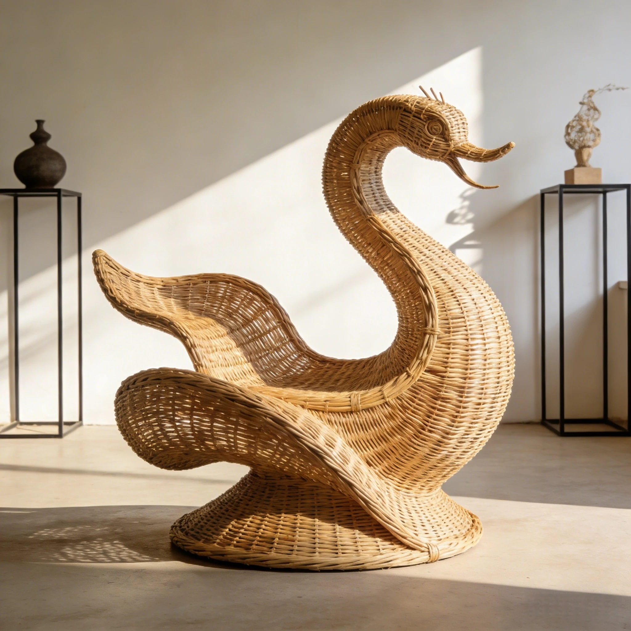Custom Wicker Swan Sculpture for Interior & Garden Decor, Size Color Style Made to Order 1