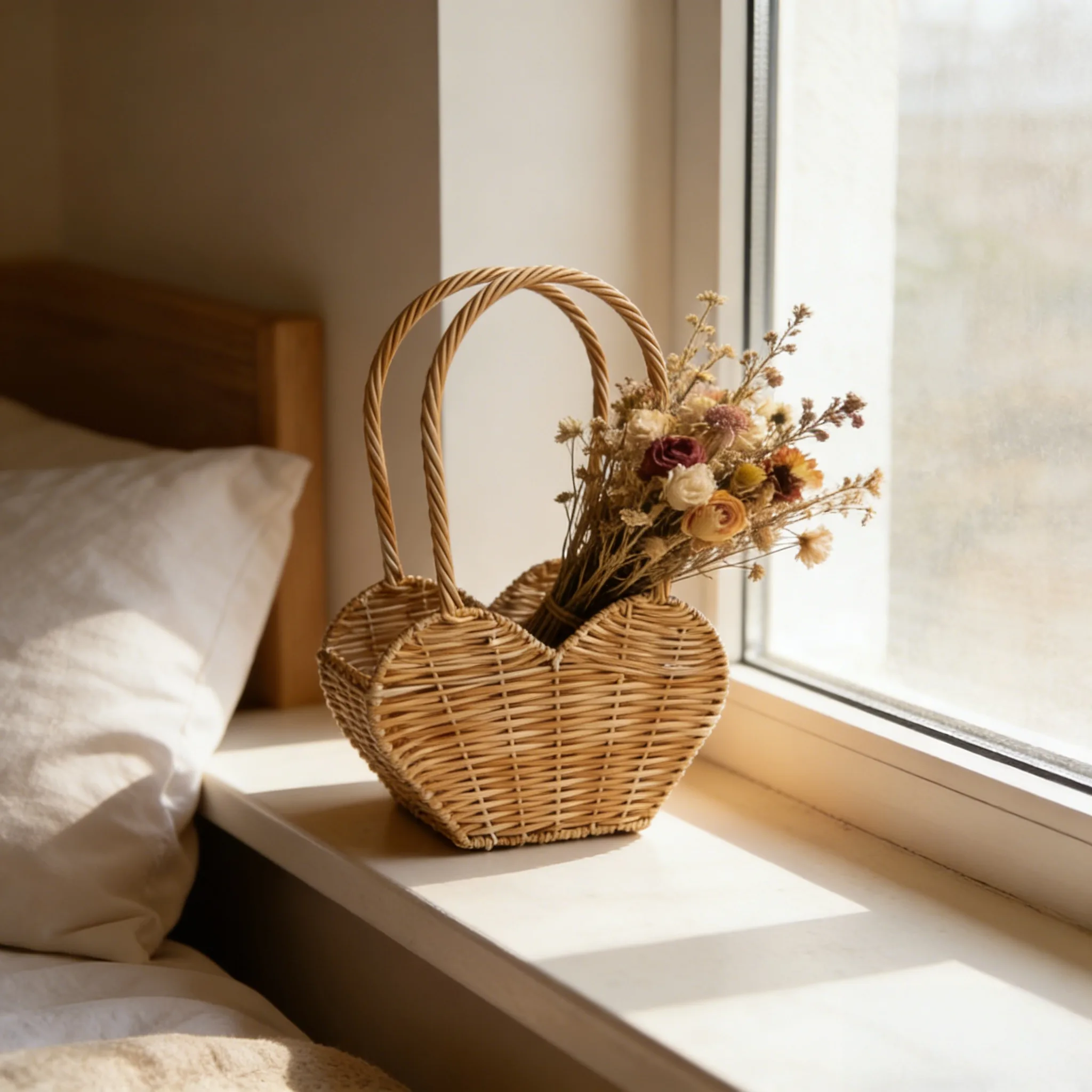 Custom Heart-Shaped Wicker Hand Basket with Handle for Gifts, Food & Decor 1