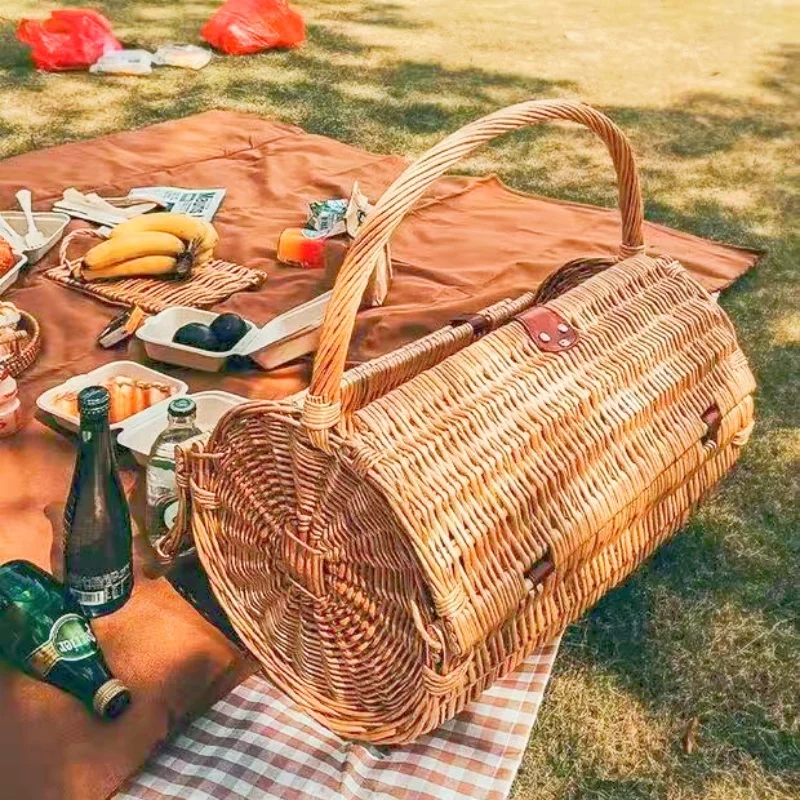 Cestino da picnic in vimini personalizzato con coperchio a ribalta, opzioni di disposizione interna della maniglia 1