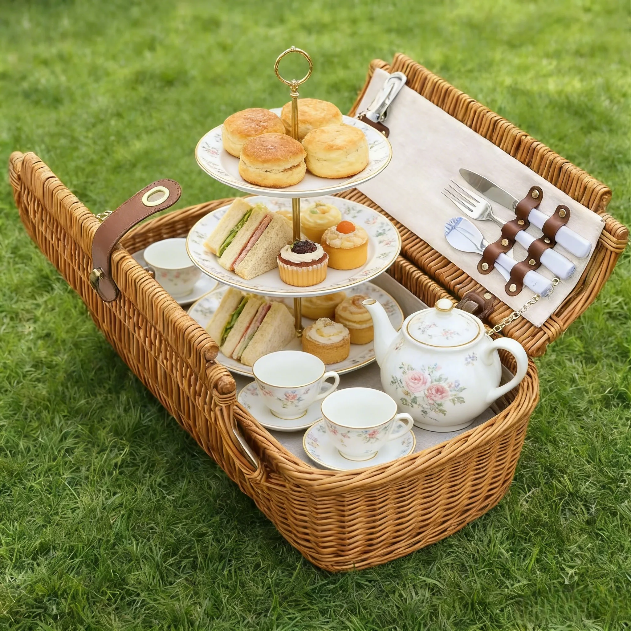 Özel Tasarım Hasır Piknik Sepeti, Kapaklı, Saplı, İç Tasarım Seçenekleri 1