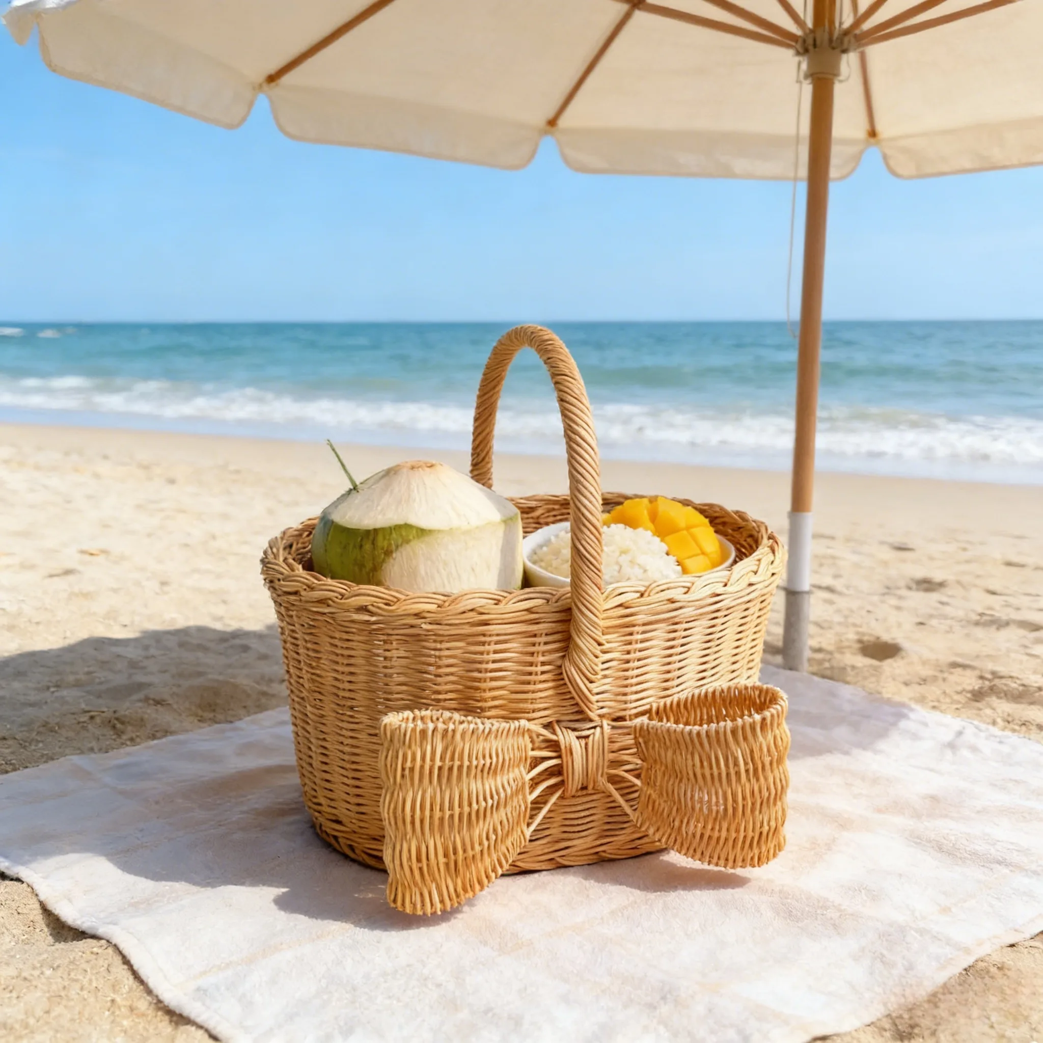 Kurdeleli, Kişiselleştirilebilir Hasır Piknik Sepeti - Kişiselleştirilmiş Boyutlar ve Renkler Mevcuttur 1
