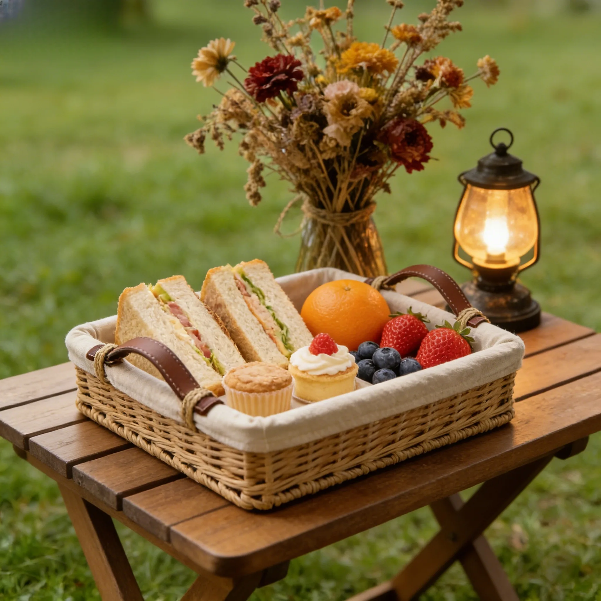 Maßgefertigtes Korbtablett mit Ledergriffen und herausnehmbarem Einsatz 1