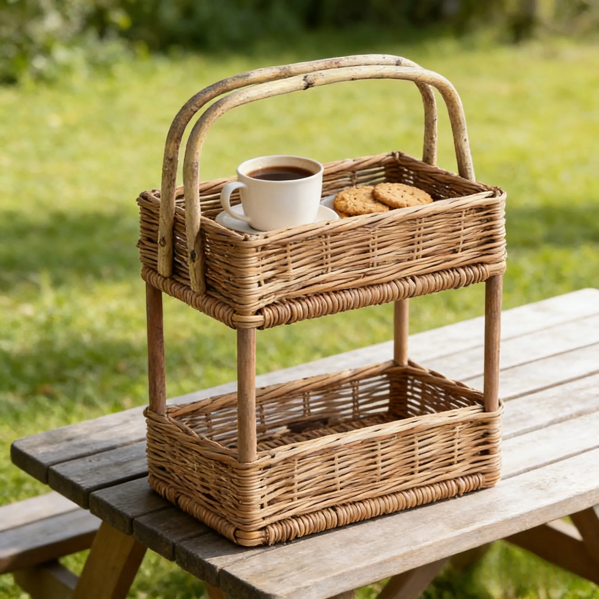 Maßgefertigter, doppelwandiger Aufbewahrungskorb aus Weide mit Griff für optimale Organisation 1