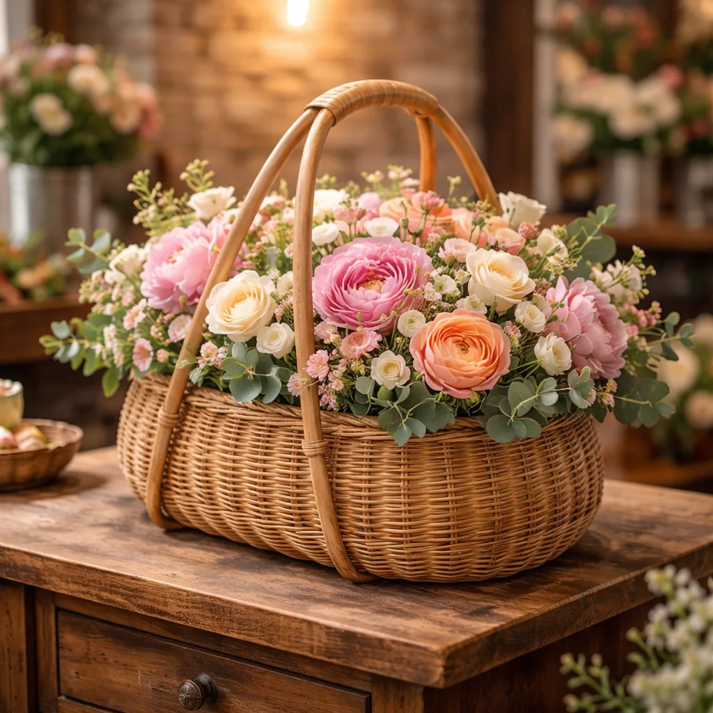 Blomsterkurv med flettet håndtag – Multifunktionel picnic og gaveidé 1